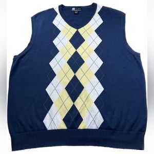 Jos A. Bank Argyle Blue Sweater Vest Men's X-Large￼ leadbetter Golf 100% Cotton